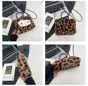 Hello Kitty 3-Way Fuzzy Leopard Print Tote Bag