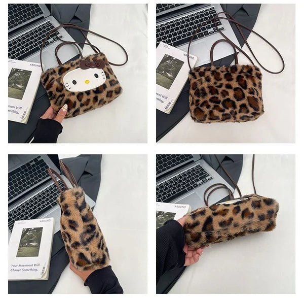 Hello Kitty 3-Way Fuzzy Leopard Print Tote Bag