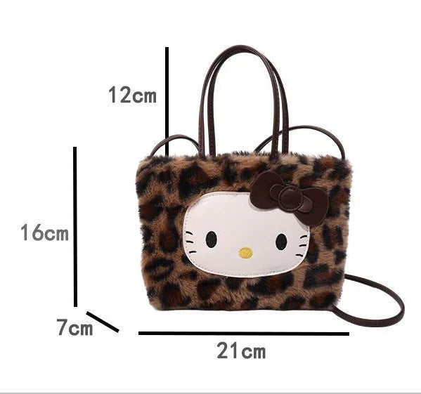 Hello Kitty 3-Way Fuzzy Leopard Print Tote Bag