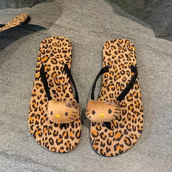 Hello Kitty Leopard Print Flip Flops