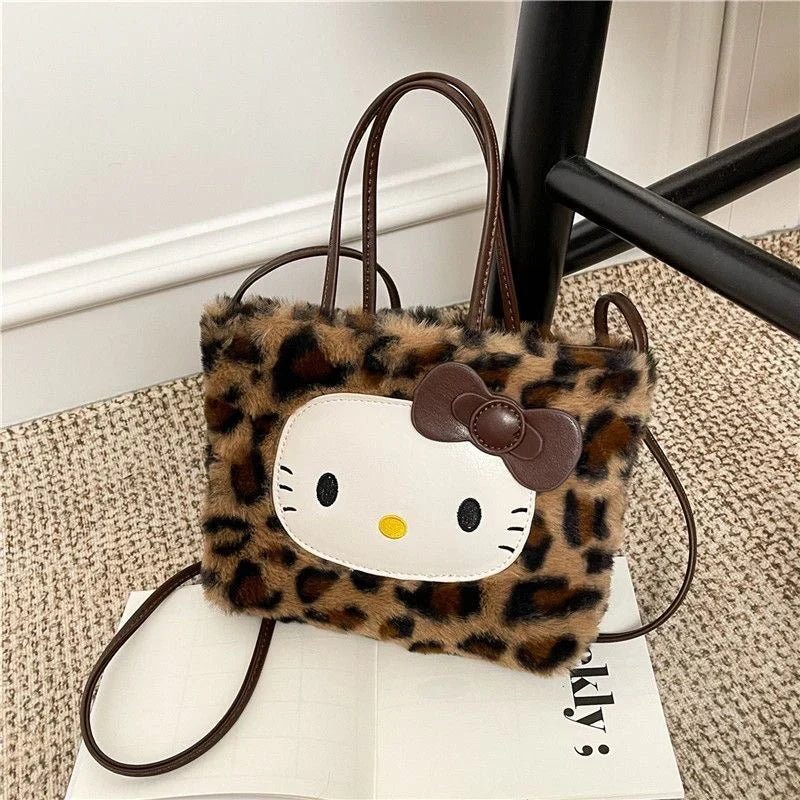 Hello Kitty 3-Way Fuzzy Leopard Print Tote Bag