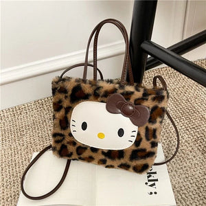 Hello Kitty 3-Way Fuzzy Leopard Print Tote Bag