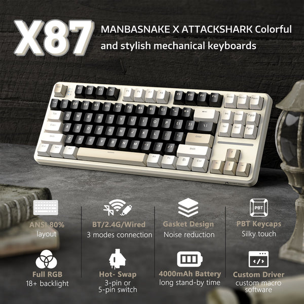 ATTACK SHARK X87 Tri-Mode Gasket Mechanical Keyboard