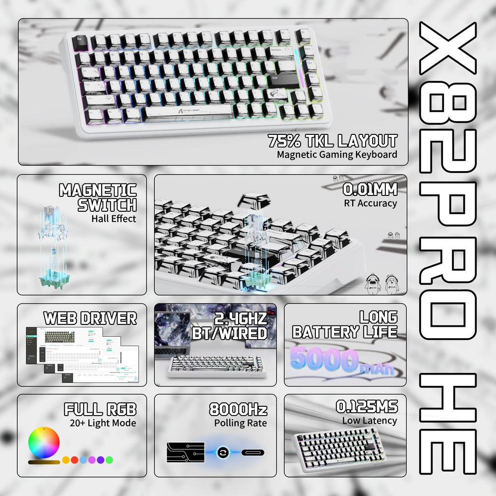 ATTACK SHARK X82PRO HE Wireless Rapid Trigger Gaming Keyboard Magnetic Switch - Bear Hugs