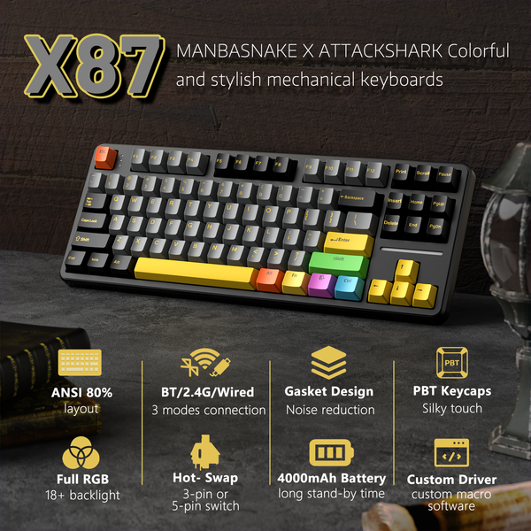 ATTACK SHARK X87 Tri-Mode Gasket Mechanical Keyboard