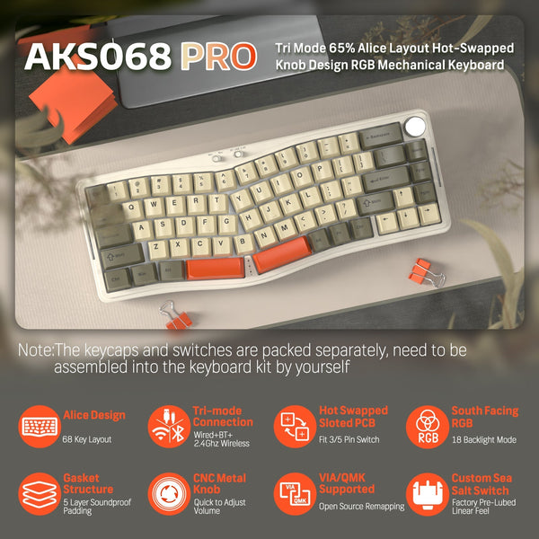 ATTACK SHARK x AJAZZ AKS068 PRO Alice Wireless Mechanical Keyboard - Bear Hugs