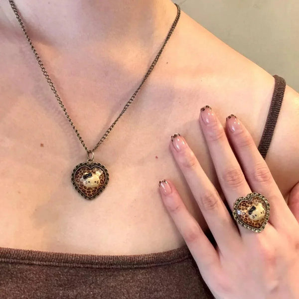 Hello Kitty Leopard Print Necklace & Ring Set - Bear Hugs