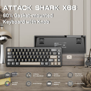 ATTACK SHARK X66 Wireless Mechanical Keyboard with 8K Coiled Cable - Bear Hugs
