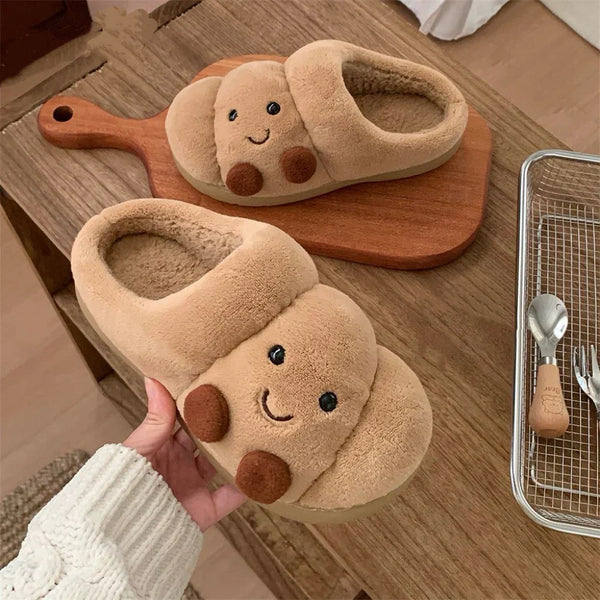 Croissant Cozies Plush Slip-on Slippers