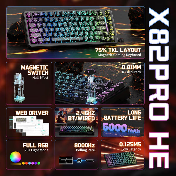 ATTACK SHARK X82PRO HE Wireless Rapid Trigger Gaming Keyboard Magnetic Switch - Bear Hugs