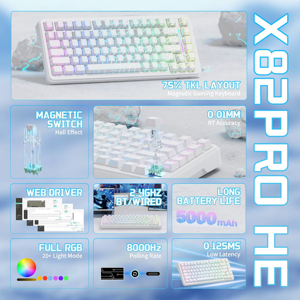 ATTACK SHARK X82PRO HE Wireless Rapid Trigger Gaming Keyboard Magnetic Switch - Bear Hugs