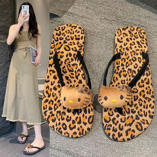 Hello Kitty Leopard Print Flip Flops