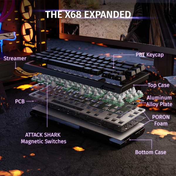 ATTACK SHARK X68 HE Rapid Trigger Keyboard Magnetic Switch - Bear Hugs