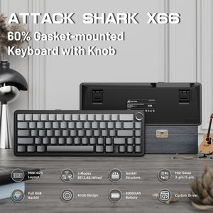 ATTACK SHARK X66 Wireless Mechanical Keyboard with 8K Coiled Cable - Bear Hugs