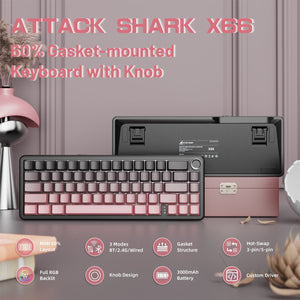 ATTACK SHARK X66 Wireless Mechanical Keyboard with 8K Coiled Cable - Bear Hugs