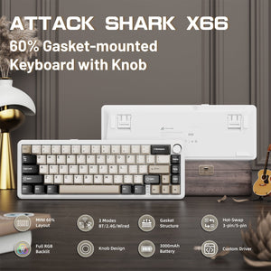 ATTACK SHARK X66 Wireless Mechanical Keyboard with 8K Coiled Cable - Bear Hugs