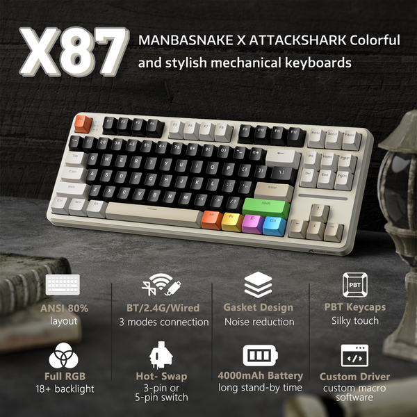 ATTACK SHARK X87 Tri-Mode Gasket Mechanical Keyboard