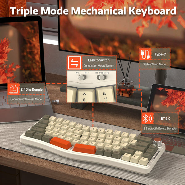 ATTACK SHARK x AJAZZ AKS068 PRO Alice Wireless Mechanical Keyboard - Bear Hugs