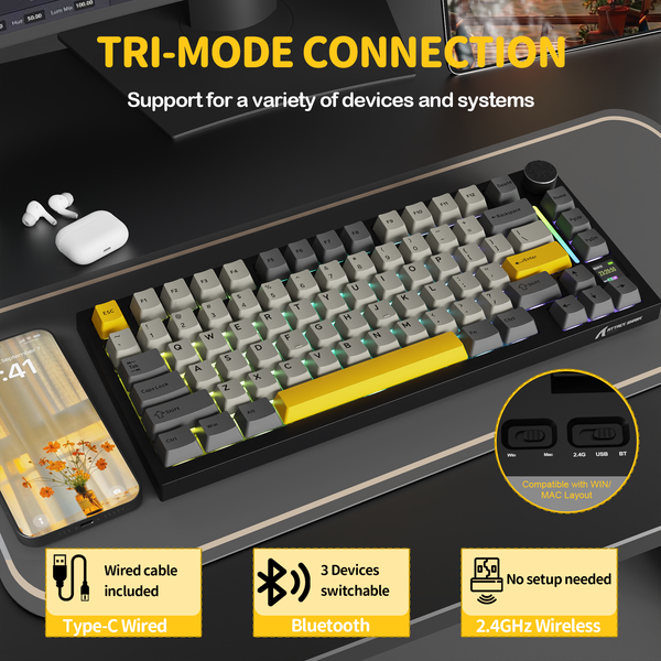 ATTACK SHARK X820Ultra Tri-mode Gasket Mechanical Keyboard - Bear Hugs