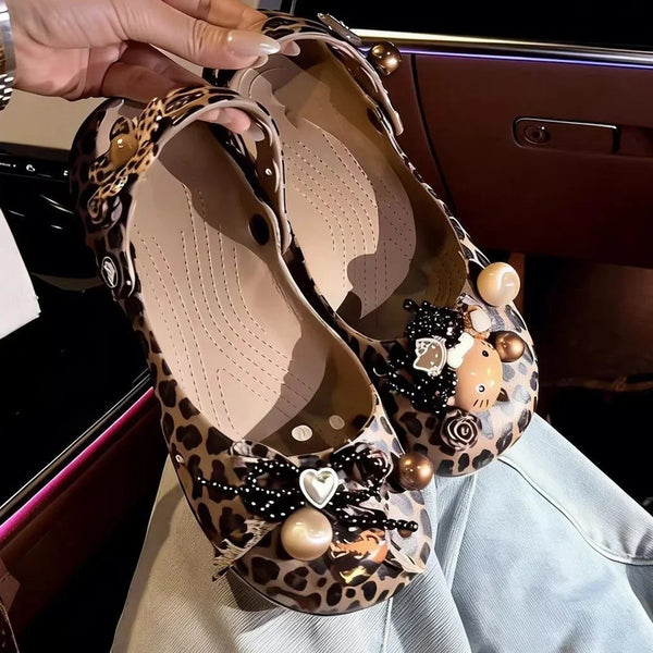 Hello Kitty Leopard Print Mary Jane Clogs