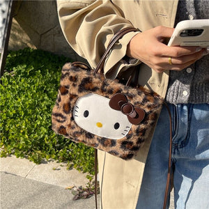 Hello Kitty 3-Way Fuzzy Leopard Print Tote Bag