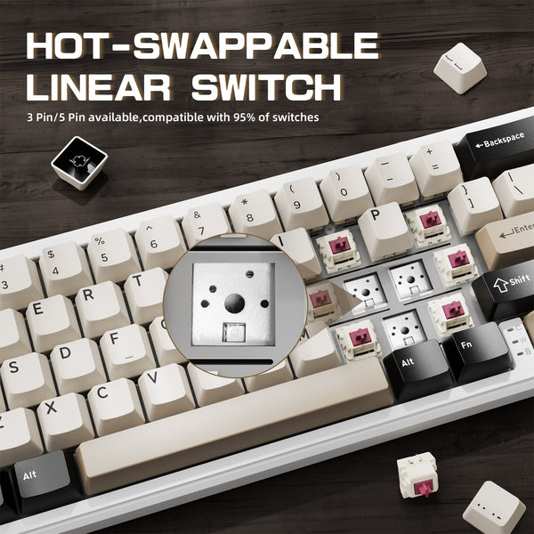 ATTACK SHARK X66 Wireless Mechanical Keyboard with 8K Coiled Cable - Bear Hugs