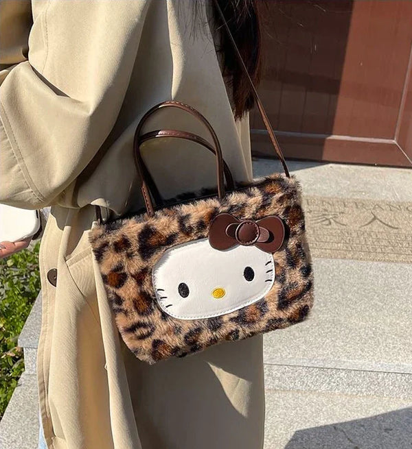 Hello Kitty 3-Way Fuzzy Leopard Print Tote Bag