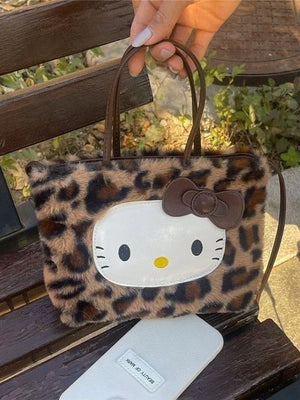 Hello Kitty 3-Way Fuzzy Leopard Print Tote Bag
