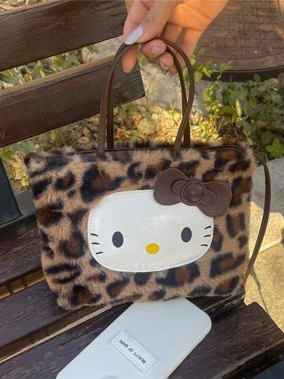 Hello Kitty 3-Way Fuzzy Leopard Print Tote Bag