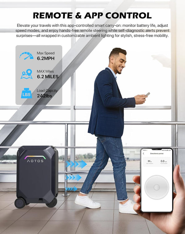AOTOS 22 Inch Carry on luggage-hardside PC+ABS suitcase with rolling wheels, Built-in TSA Lock & USB Port, Durable Suitcase Travel Luggage for Women Men, Grey, small, Smart Ridable Luggage - Bear Hugs