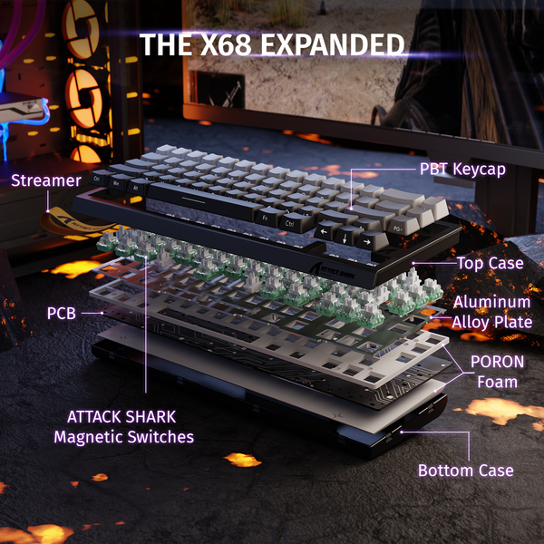 ATTACK SHARK X68 HE Rapid Trigger Keyboard Magnetic Switch - Bear Hugs