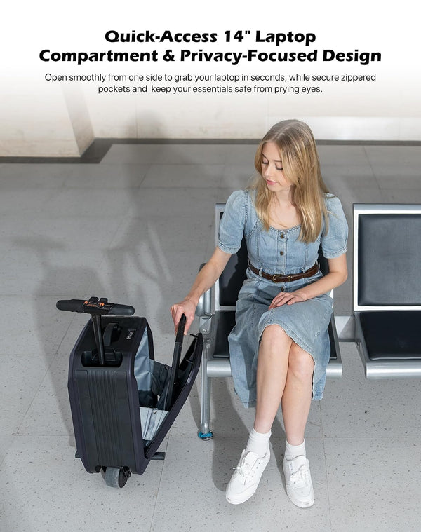 AOTOS 22 Inch Carry on luggage-hardside PC+ABS suitcase with rolling wheels, Built-in TSA Lock & USB Port, Durable Suitcase Travel Luggage for Women Men, Grey, small, Smart Ridable Luggage - Bear Hugs