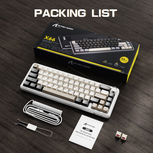 ATTACK SHARK X66 Wireless Mechanical Keyboard with 8K Coiled Cable - Bear Hugs