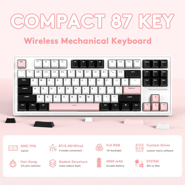 ATTACK SHARK M87 Wireless Mechanical Keyboard - Bear Hugs