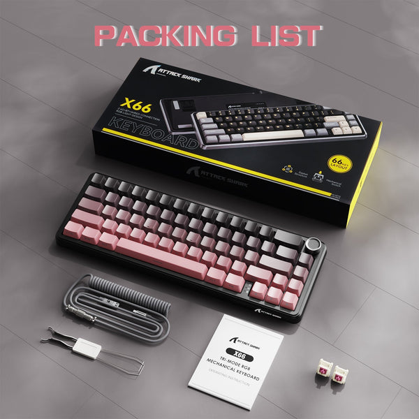 ATTACK SHARK X66 Wireless Mechanical Keyboard with 8K Coiled Cable - Bear Hugs