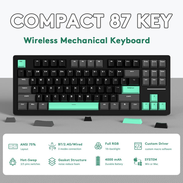 ATTACK SHARK M87 Wireless Mechanical Keyboard - Bear Hugs