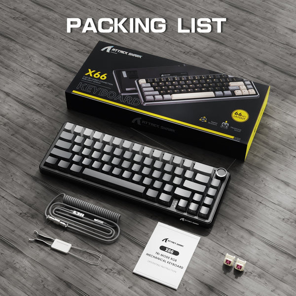 ATTACK SHARK X66 Wireless Mechanical Keyboard with 8K Coiled Cable - Bear Hugs