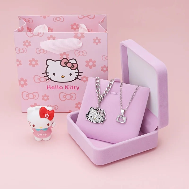 Hello Kitty Silver Sparkle Twin Necklace Set