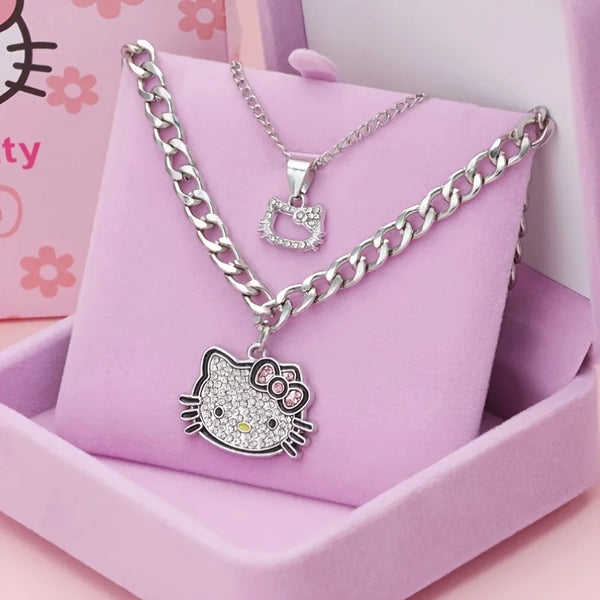Hello Kitty Silver Sparkle Twin Necklace Set