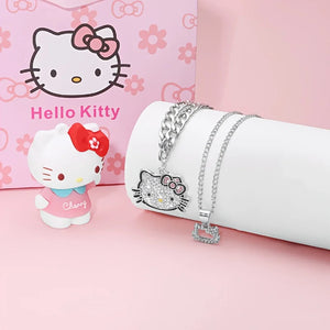 Hello Kitty Silver Sparkle Twin Necklace Set