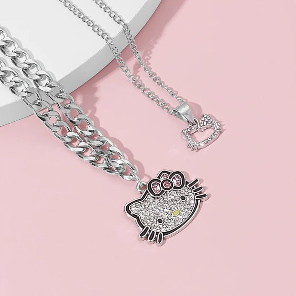 Hello Kitty Silver Sparkle Twin Necklace Set