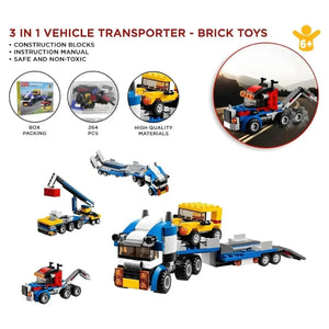Brick Vehicle Transporter 3-in-1 Building Blocks (264 Pcs)