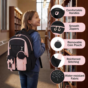 Black Pink Commute Girl School Backpack