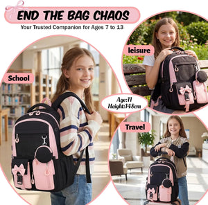 Black Pink Commute Girl School Backpack
