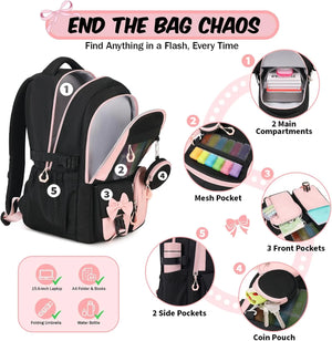 Black Pink Commute Girl School Backpack