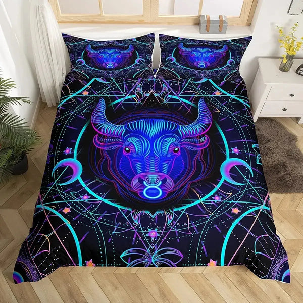 Celestial Aura Neon Zodiac Bedding