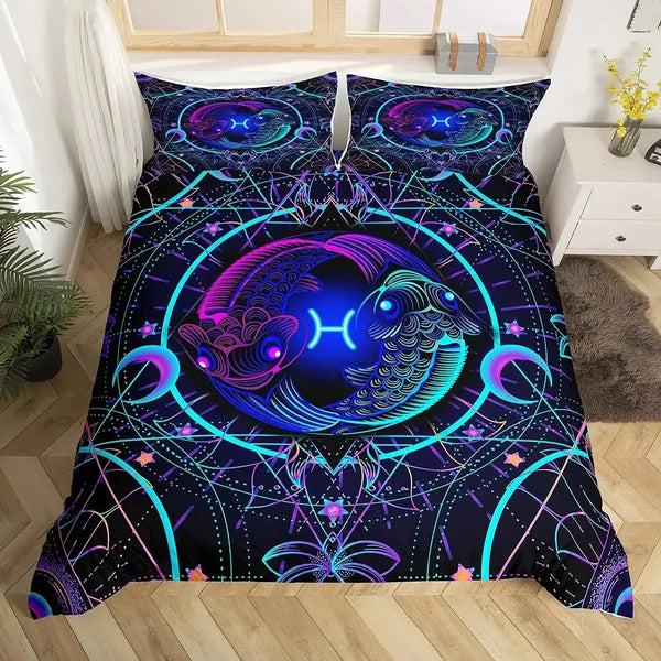 Celestial Aura Neon Zodiac Bedding