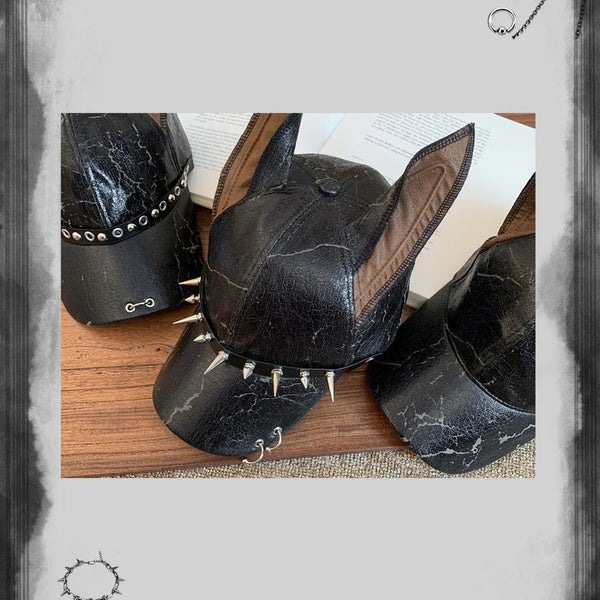 Punk Doberman Ears Leather Baseball Cap