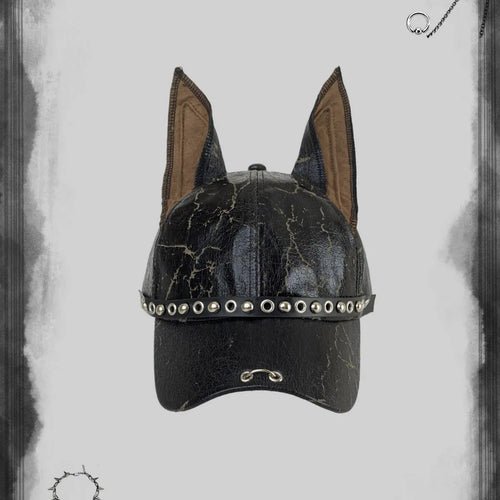 Punk Doberman Ears Leather Baseball Cap