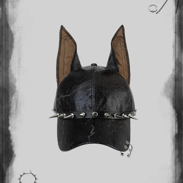 Punk Doberman Ears Leather Baseball Cap